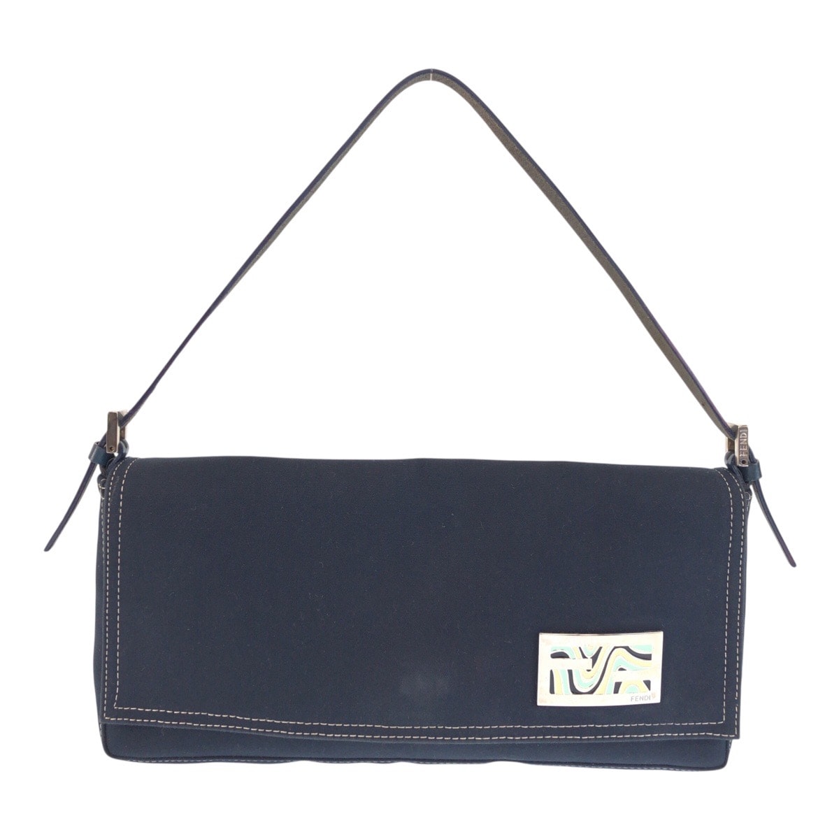 美品 FENDI フェンディ ヴィンテージ ネイビー シルバー金具 キャンバス レザー/ ハンドバッグ ショルダーバッグ 601166 【中古】