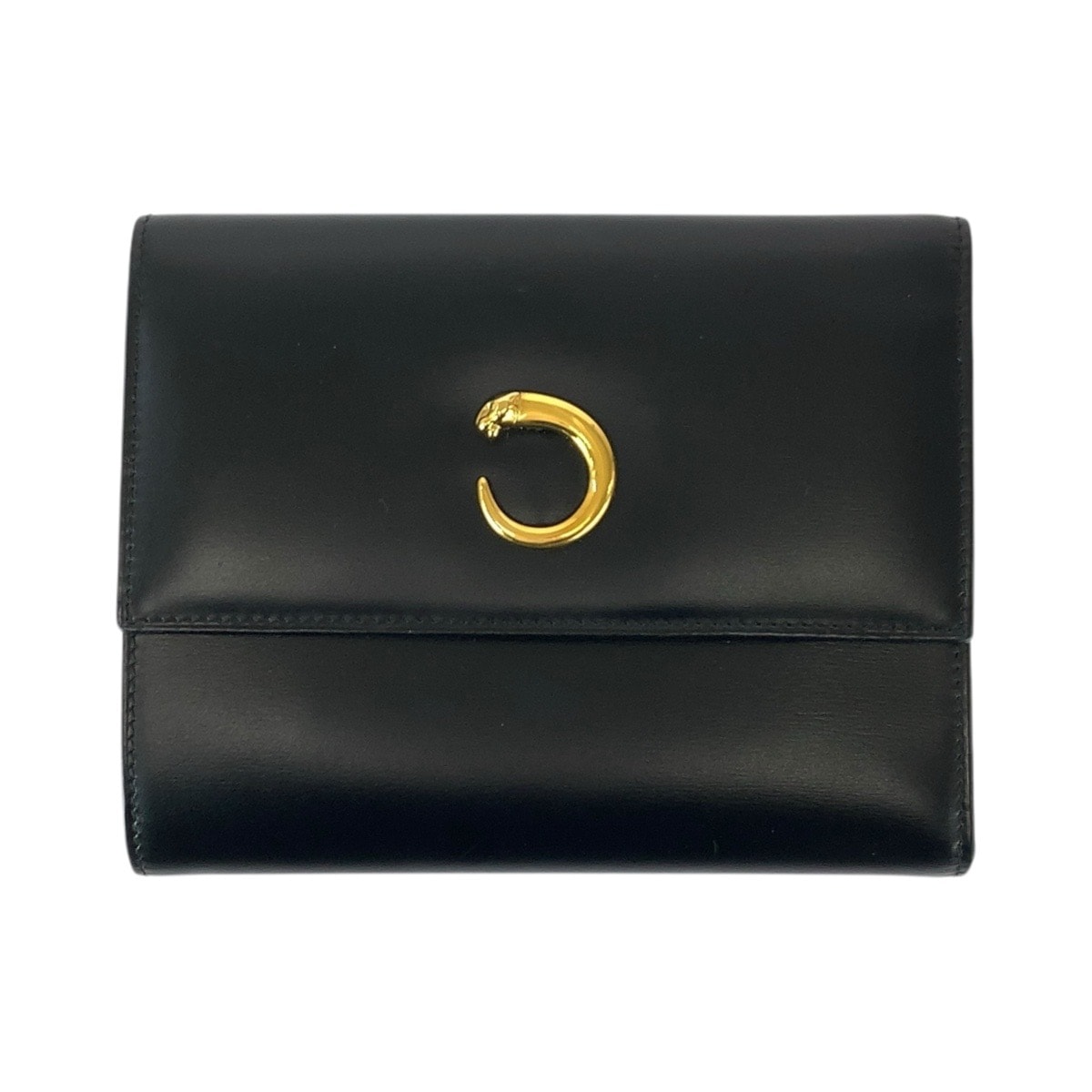 美品 CARTIER カルティエ パンテール パンサー ブラック 黒 ゴールド金具 レザー 折財布 コンパクウォレット 600067 【中古】
