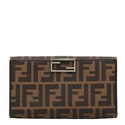 フェンディ ズッカ 長財布 ブラウン ブラック キャンバス レザー レディース FENDI 【中古】