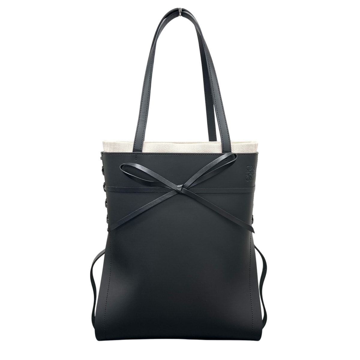 LOEWE 希少 展示品級 ロエベ IKEBANA イケバナ トート バッグ A858I23X01 レザー コットン キャンバス ブラック ハンドバッグ 肩掛け 美品 SAランク 鑑定済 中古 ロエベバッグ