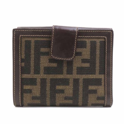 フェンディ FENDI 二つ折り財布 ズッカ キャンバス/レザー ブラウン レディース【中古】 e61317a