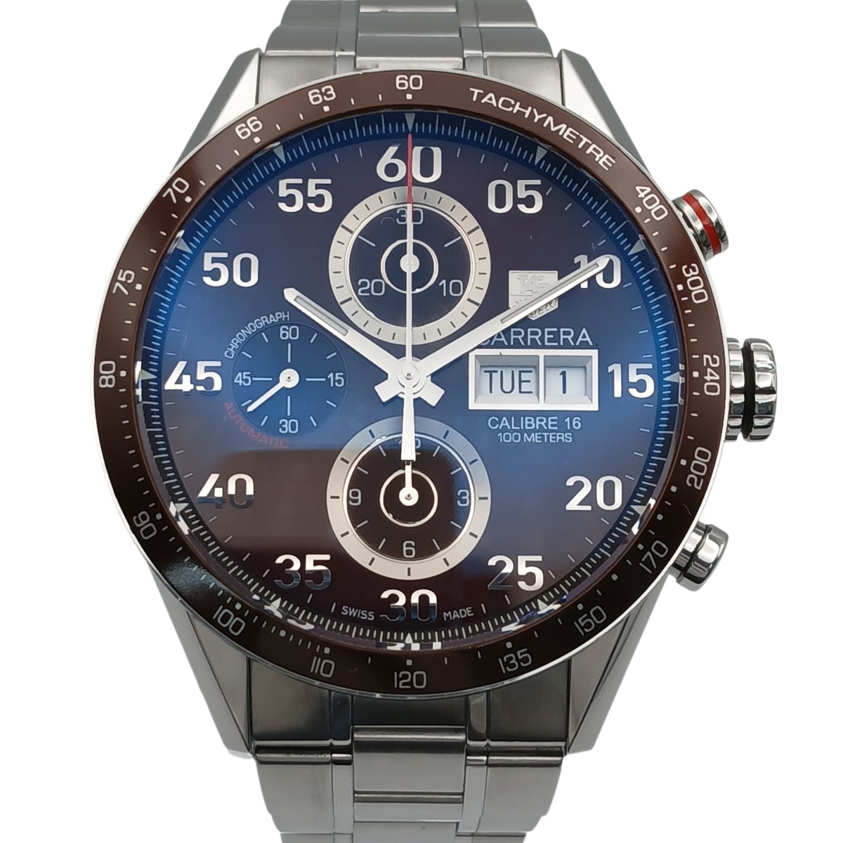 TAG HEUER タグホイヤー カレラ キャリバー16 タキメーター クロノグラフ デイデイト 腕時計 CV2A12.BA0796 ブラウン シルバー メンズ【中古】