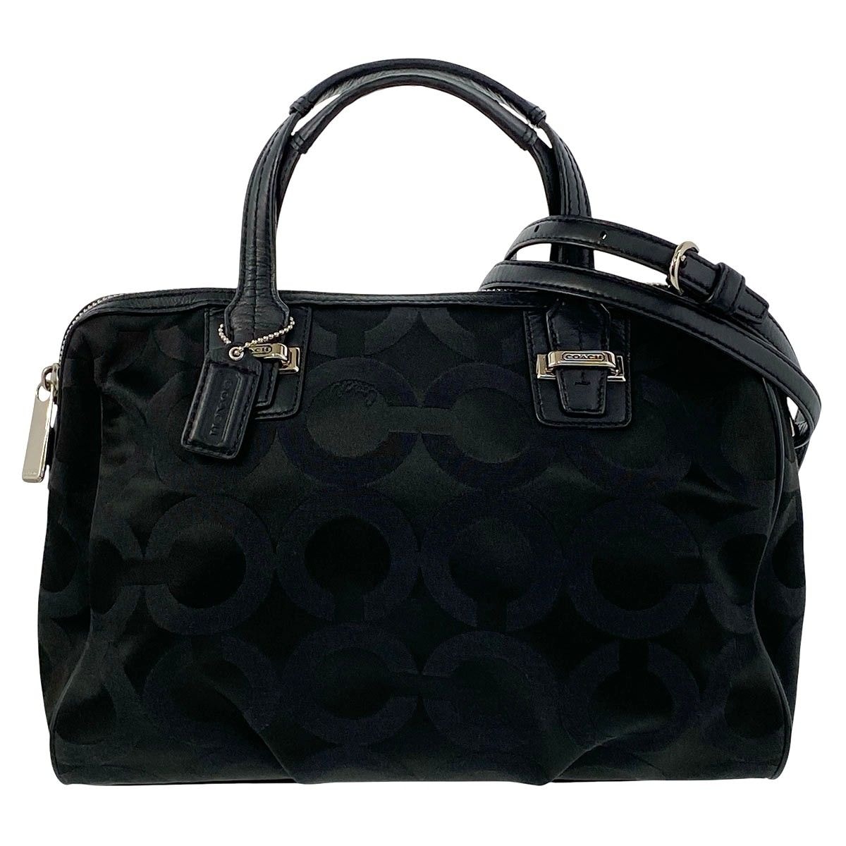 COACH コーチ テイラー オプアート サッチェル 2WAY ミニボストンバッグ F25503 キャンバス レザー ブラック レディース【中古】
