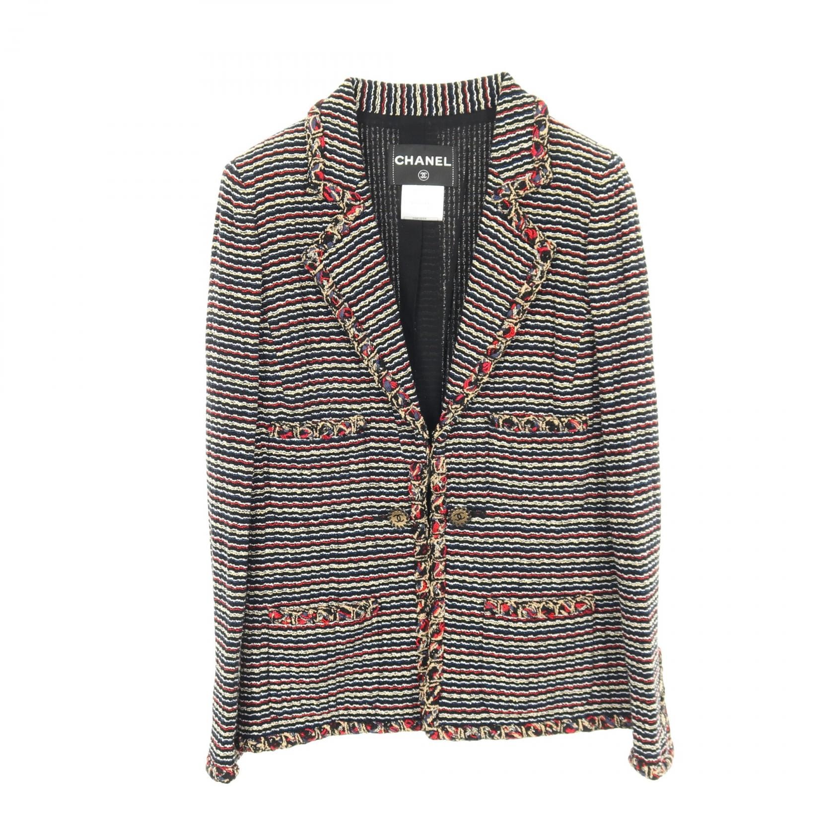 シャネル CHANEL ココマークボタン テーラードジャケット 衣料品 アウター ナイロン ウール コットン レディース ブラック系 / マルチカラー 【中古】