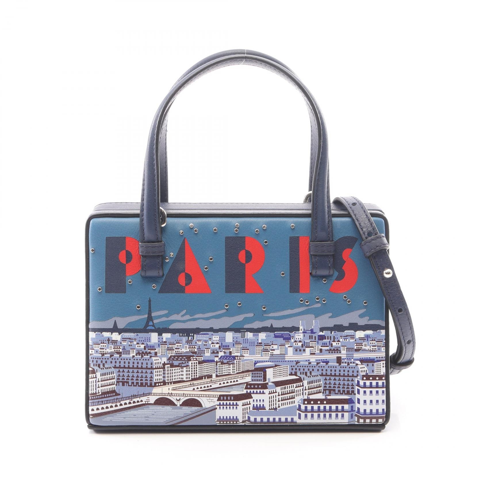ロエベ LOEWE POSTAL SMALL ポスタル スモール シティ パリ 2WAY ハンドバッグ バッグ レザー レディース ネイビー系 / マルチカラー 309 31 W85 【中古】