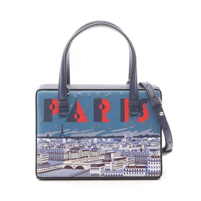 ロエベ LOEWE POSTAL SMALL ポスタル スモール シティ パリ 2WAY ハンドバッグ バッグ レザー レディース ネイビー系 / マルチカラー 309 31 W85 【中古】