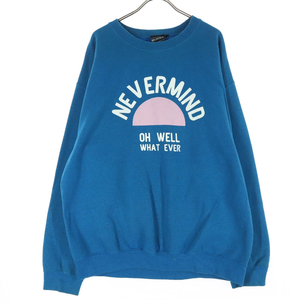 BEAMS ビームス 裏起毛 プリント 長袖 トレーナー L ブルー スウェット