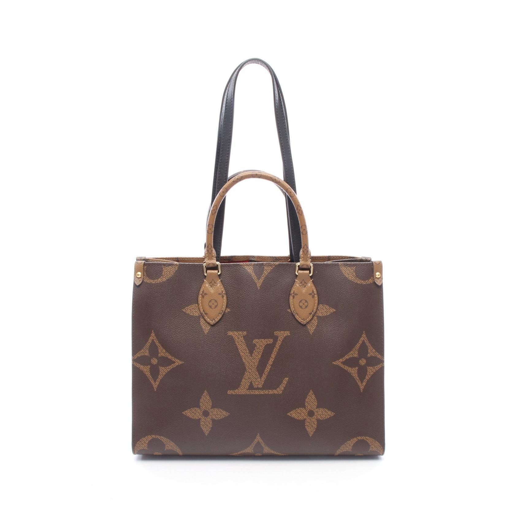 ルイ・ヴィトン LOUIS VUITTON オンザゴーMM モノグラムジャイアント リバース トートバッグ バッグ PVCコーティングキャンバス レザー ベージュ レディース ブラウン系 / ベージュ系 M45321 【中古】