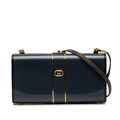 グッチ インターロッキングG 斜め掛け ショルダーバッグ ネイビー系 プラスチック レザー レディース GUCCI 中古
