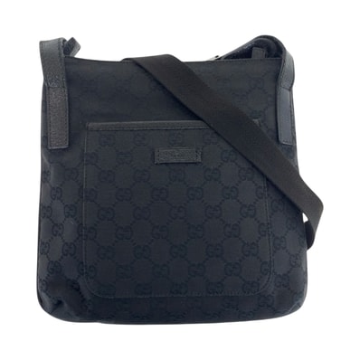 GUCCI グッチ ブラック 黒 シルバー金具 GGキャンバス レザー/ ショルダーバッグ ポシェット 505737 【中古】