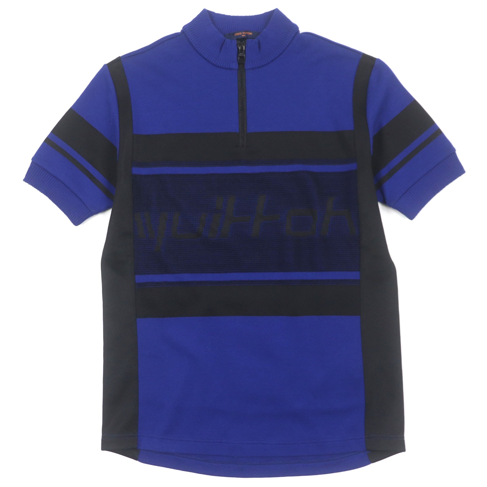 極美品 ルイヴィトン
 半袖ニット ジャガードサイクリング ブルー ブラック メンズ S