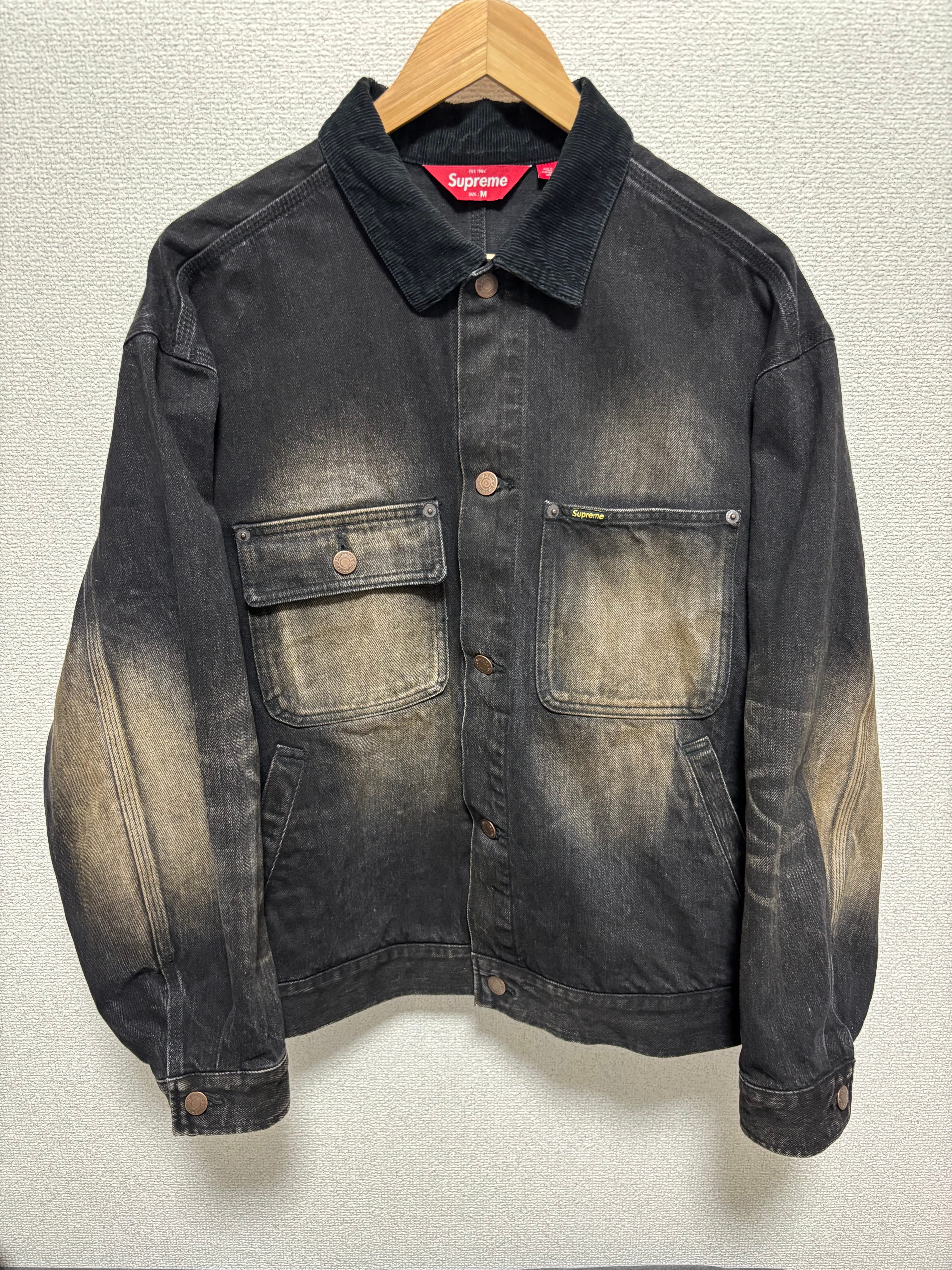 Supreme Distressed Selvedge Trucker Jacket (25FW) "Washed Black"