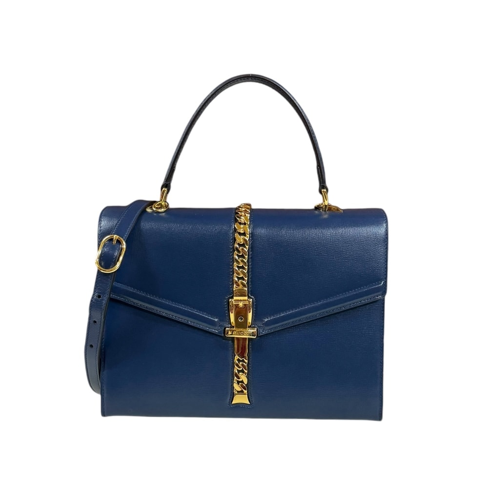 グッチ シルヴィ ショルダーバッグ レザー 602781 ネイビー レディース GUCCI  中古