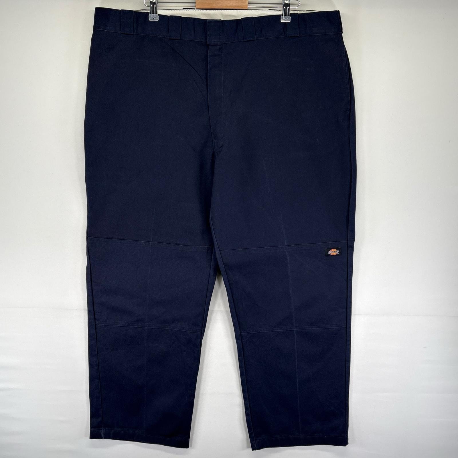 古着 ディッキーズ Dickies パンツ ワーク チノパン ダブルニー テーパード ワンポイントロゴ W46 L32  ネイビー系 メンズ