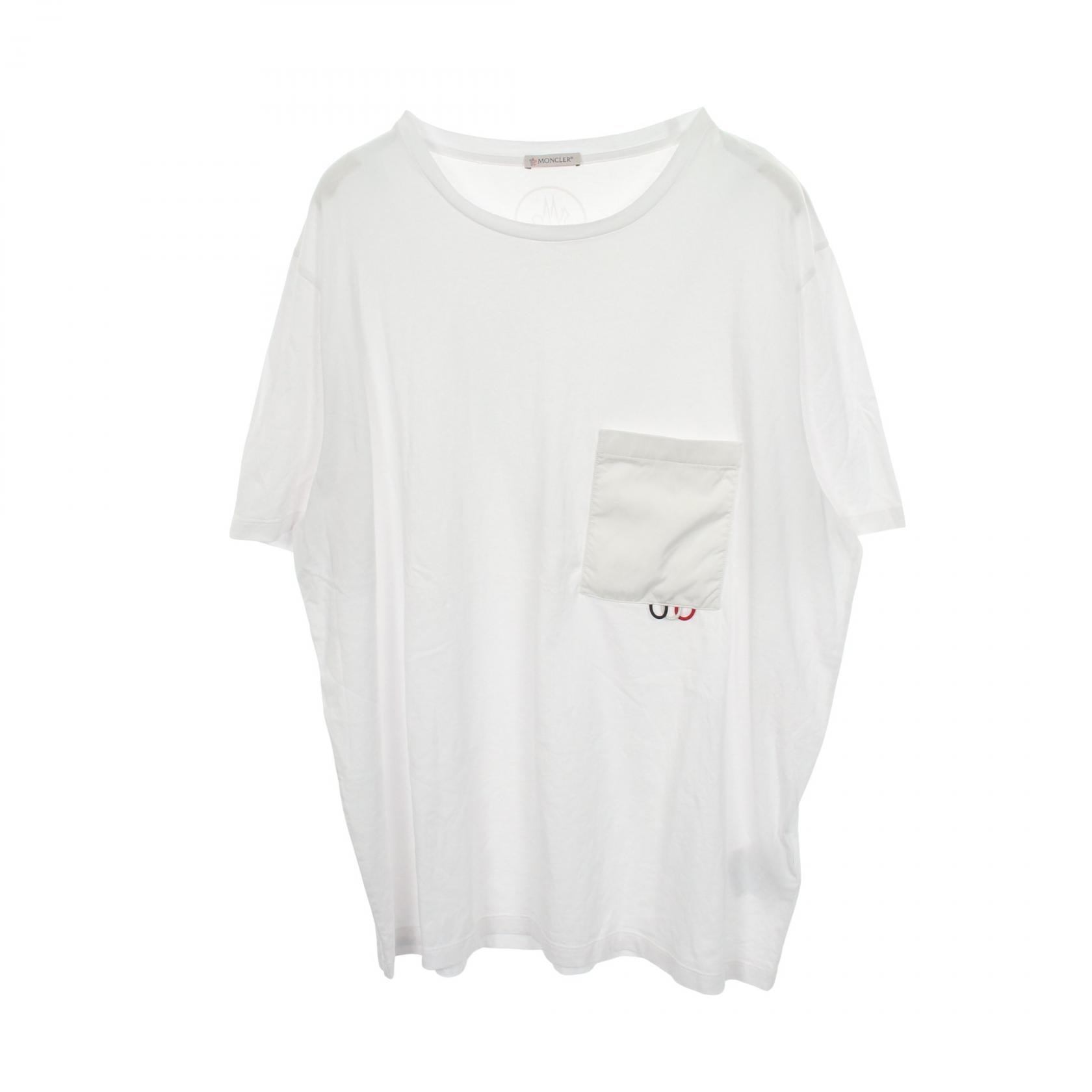 モンクレール MONCLER ポケット付き 半袖Tシャツ 衣料品 トップス コットン メンズ ホワイト系 【中古】