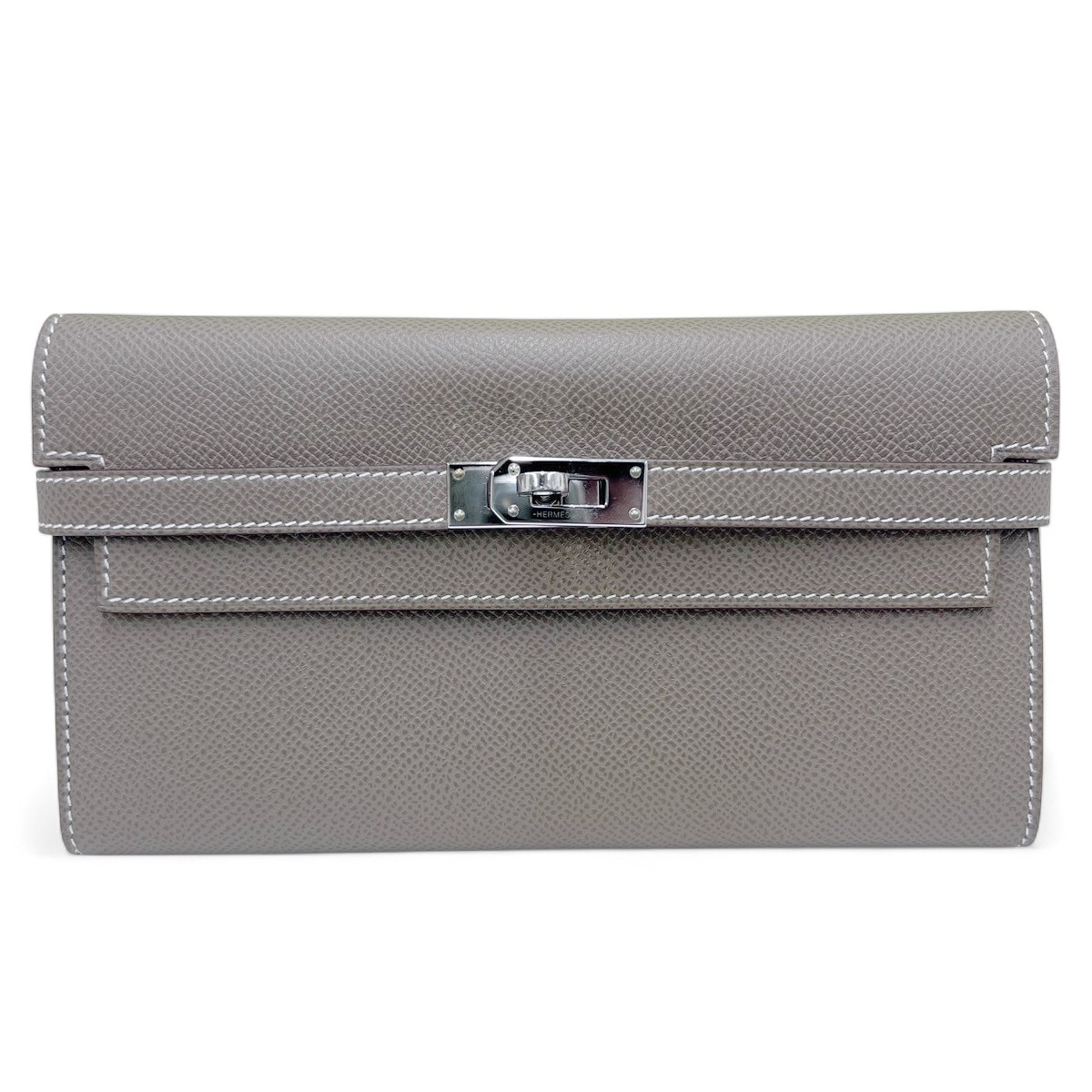 HERMES 極美品 エルメス ケリーウォレット ロング 長財布 エトゥープ ヴォーエプソン Y刻印 2020年製造 レザー ベージュ グレージュ シルバー金具 ターンロック Aランク 中古 鑑定済 エルメス財布