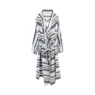 イッセイミヤケ ISSEY MIYAKE シワ加工 ボーダー ラップコート 衣料品 アウター コットン レディース ブルー系 / グレー系 【中古】