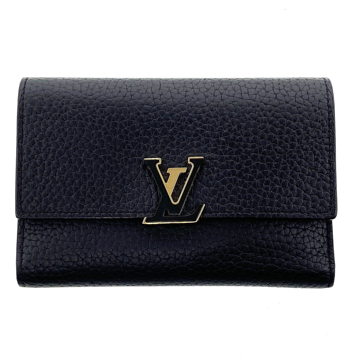 LOUIS VUITTON ルイ・ヴィトン ポルトフォイユ カプシーヌ コンパクト 三つ折り財布 M62157 レザー ブラック ピンク  レディース【中古】