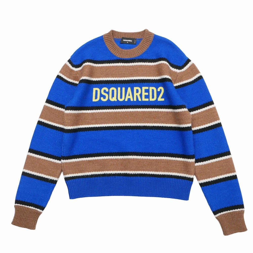 ■美品■2022年製■DSQUARED2 ディースクエアード セーター サイズS ボーダー ニット クルーネック ロゴプリント イタリア製 ブランド古着【中古】20260408/RA8880