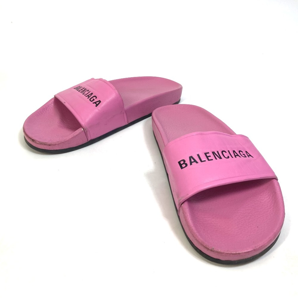 バレンシアガ BALENCIAGA ロゴ 517226 靴 フラットサンダル プールサンダル シャワーサンダル サンダル レザー ピンク