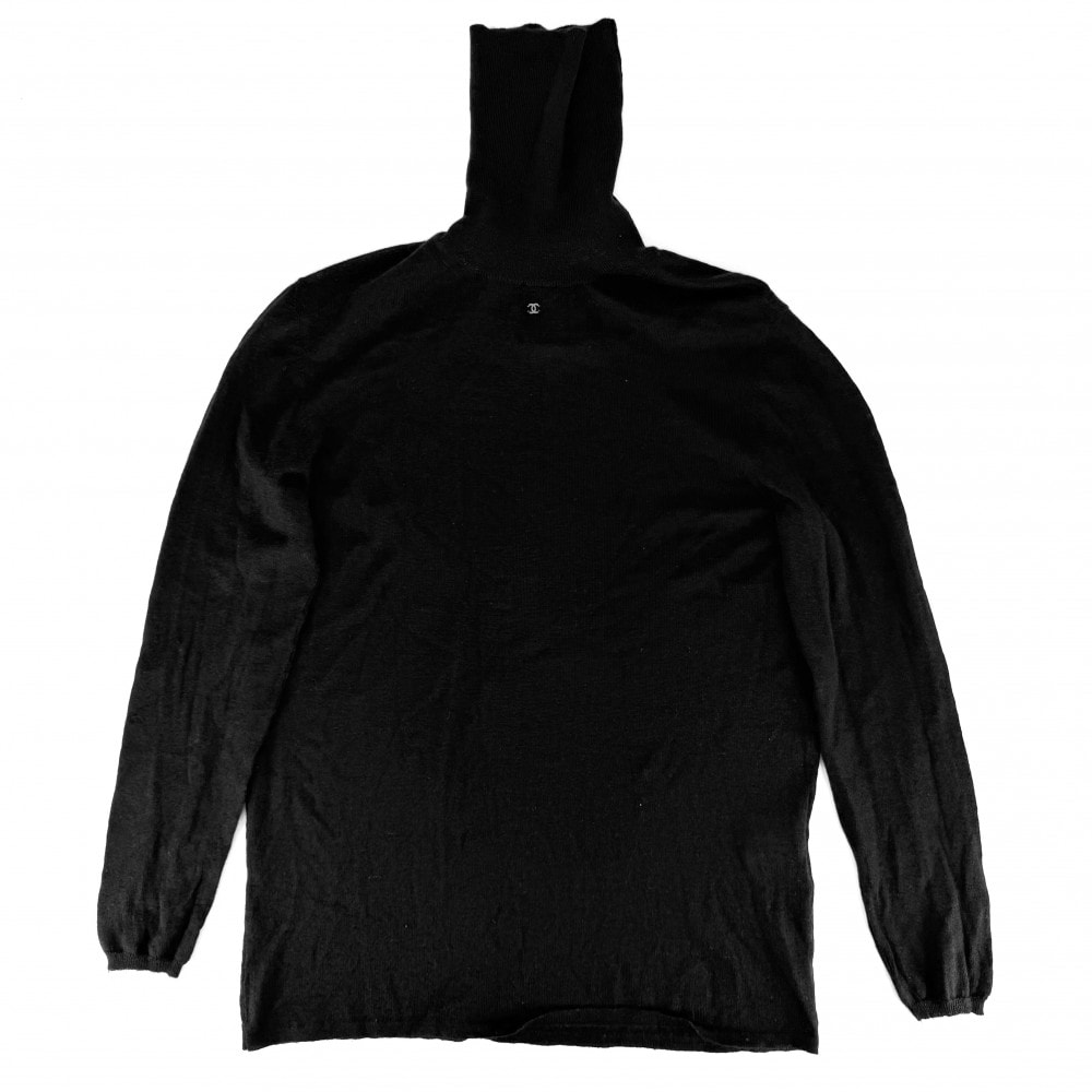 CHANEL シャネル ニット ココマーク タートルネック 服 アパレル トップス 薄手 セーター 42 ブラック 黒 カシミヤ レディース 秋 冬【中古品】