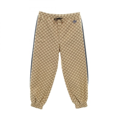 グッチ GUCCI GUCCI × adidas スリーライン GGキャンバス パンツ 衣料品 ボトムス コットン メンズ ベージュ系 / ネイビー系 【中古】