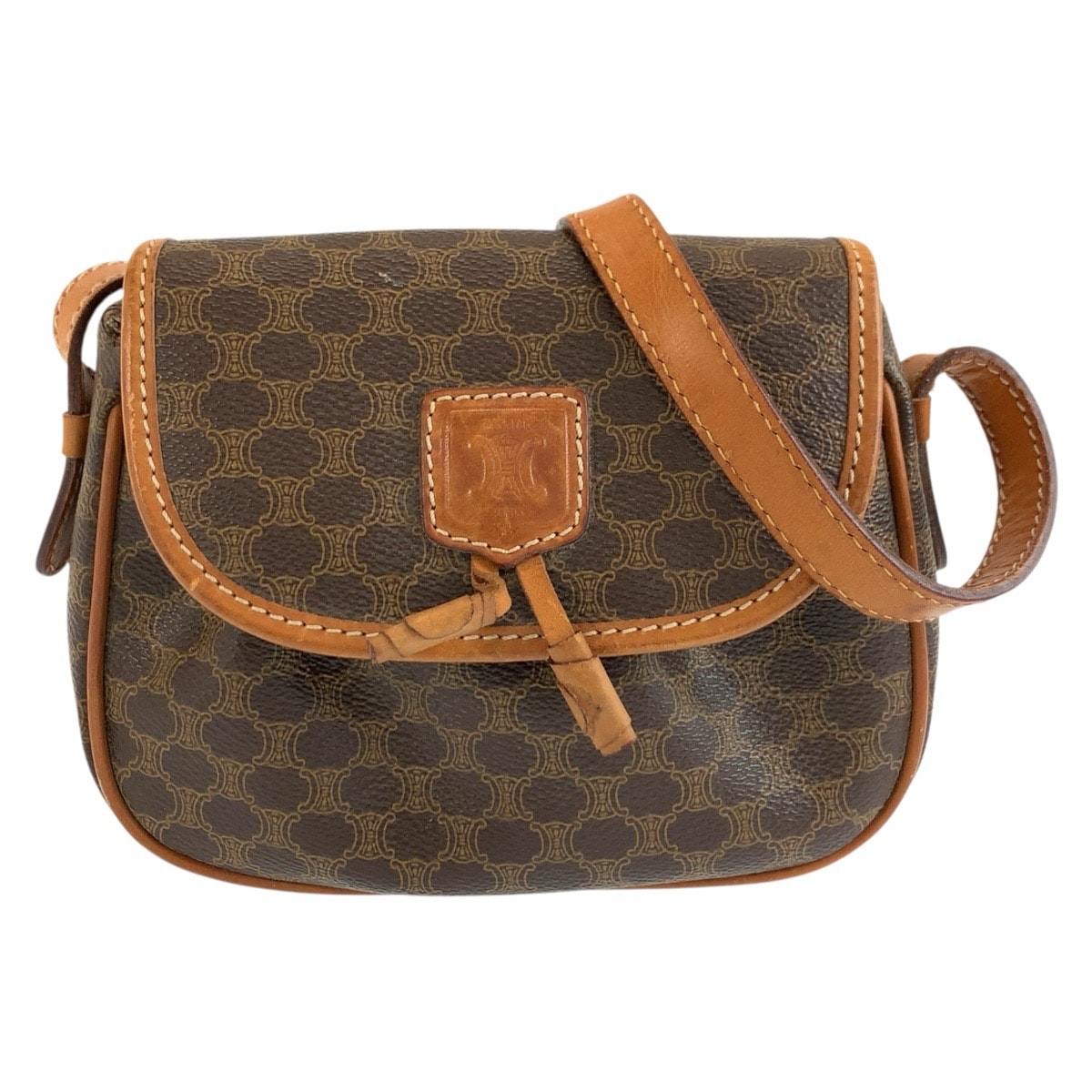 CELINE セリーヌ ヴィンテージ マカダム ブラウン PVC レザー/ ショルダーバッグ ポシェット 604606 【中古】