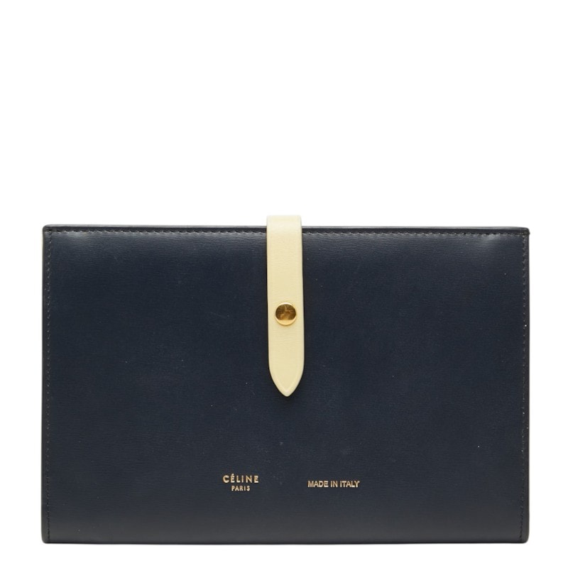 セリーヌ ストラップ ミディアム マルチファンクション 長財布 ネイビー イエロー レザー レディース CELINE 中古
