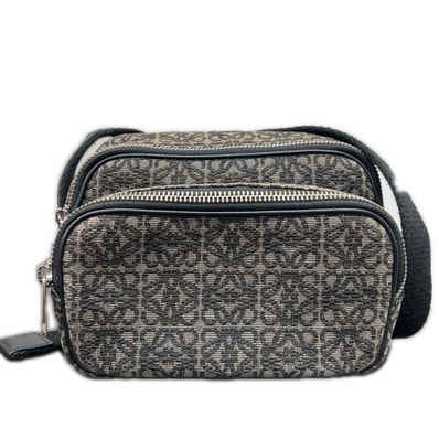 LOEWE ロエベ リピート アナグラム カメラバッグ ミニ ショルダーバッグ B604Z80X01 キャンバス ジャガード レザー チャコール ブラック クロスボディ ポシェット ミニバッグ Bランク 中古 鑑定済 ロエベバッグ