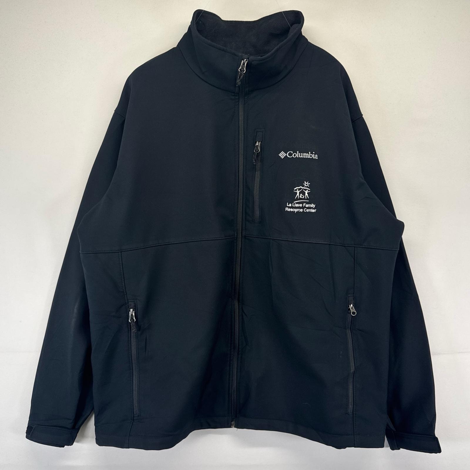 古着 コロンビア Columbia ジャケット フルジップ シェル ワンポイントロゴ刺繍 企業ロゴ アウトドア 2XL  ブラック系 メンズ