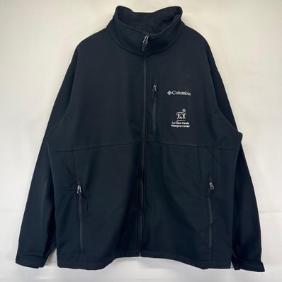 古着 コロンビア Columbia ジャケット フルジップ シェル ワンポイントロゴ刺繍 企業ロゴ アウトドア 2XL ブラック系 メンズ