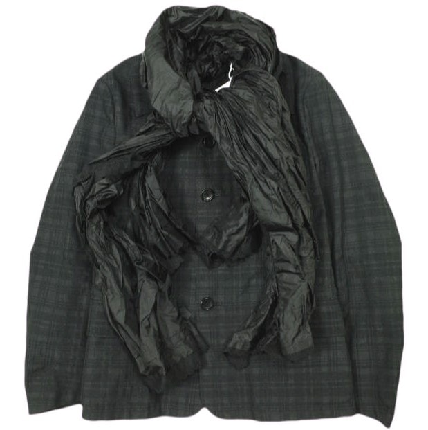 新品 tao COMME des GARCONS タオ コムデギャルソン 23SS 日本製 チェック×ナイロンタフタ スカーフ付きジャケット TK-J014 S チャコールグレー Tricot トリコ 定価165,000円 アウター g23044