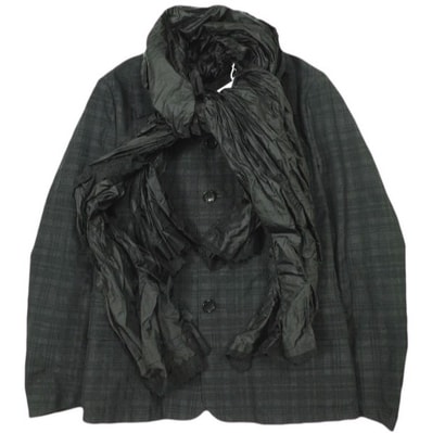 新品 tao COMME des GARCONS タオ コムデギャルソン 23SS 日本製 チェック×ナイロンタフタ スカーフ付きジャケット TK-J014 S チャコールグレー Tricot トリコ 定価165,000円 アウター g23044