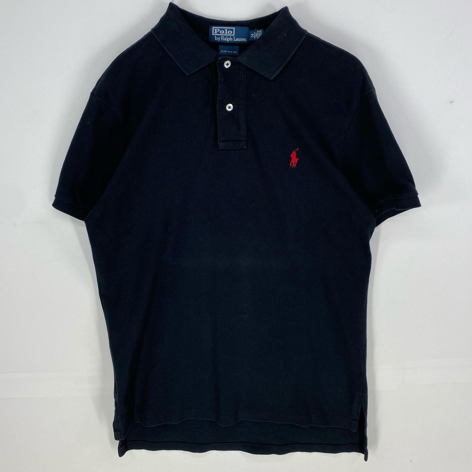 古着 ポロ・ラルフローレン POLO RALPH LAUREN 鹿の子 半袖シャツ ワンポイント ポニー ポロシャツ M  ブラック系 メンズ