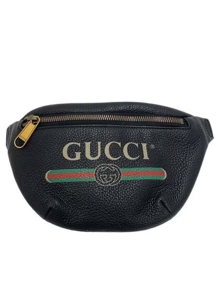 GUCCI Vintage Logo Print Leather Small Belt Bag "Black"