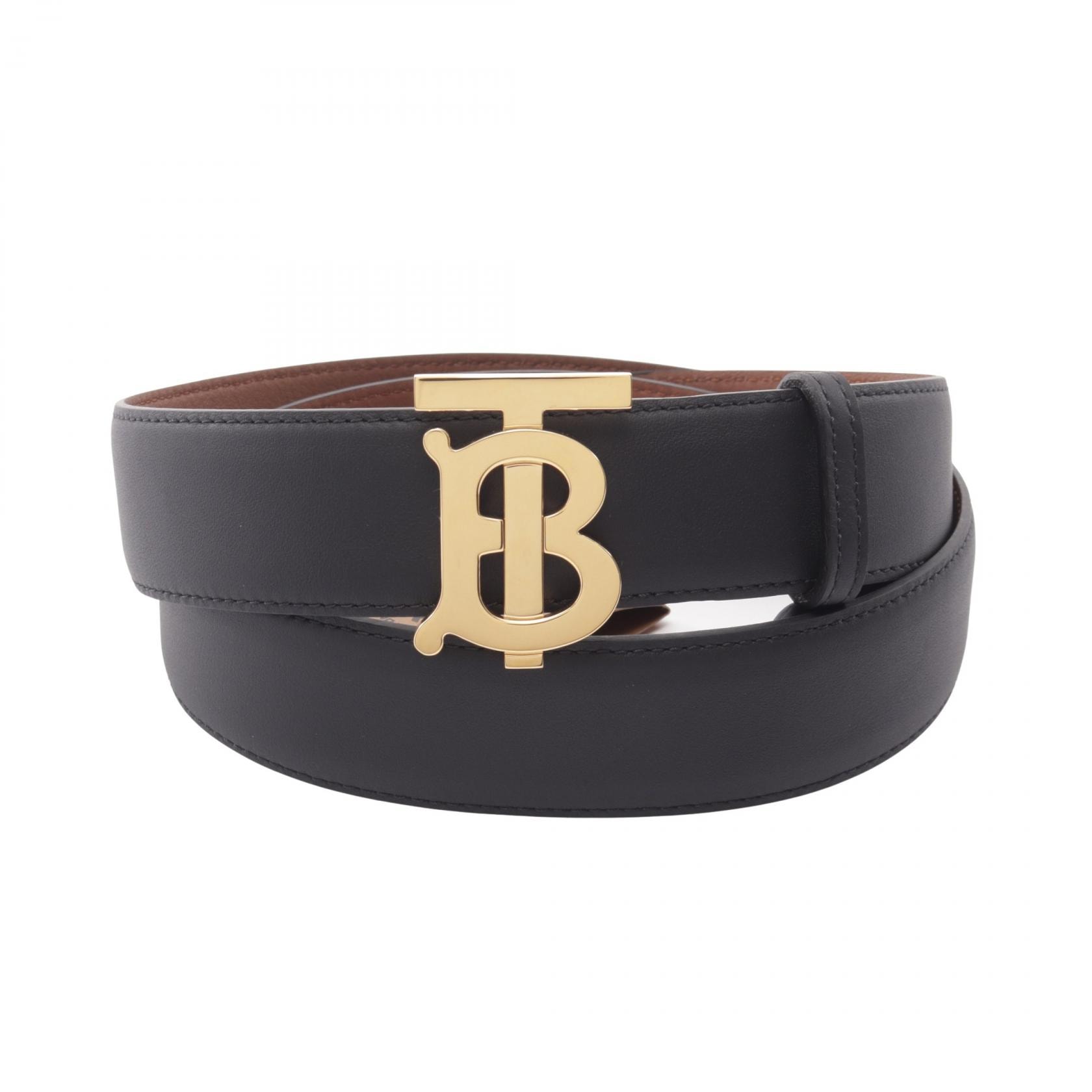 バーバリー BURBERRY TBロゴバックル ゴールド金具 リバーシブル ベルト 衣料品 レザー レディース ブラック系 【中古】