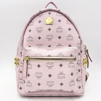 MCM(エムシーエム)Stark サイドスタッズ バックパック リュック ピンク ヴィセトス レザー ゴールド金具 レディース【中古】