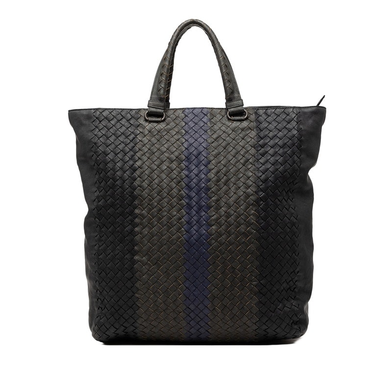ボッテガヴェネタ イントレチャート トートバッグ ブラック カーキ ネイビー レザー レディース BOTTEGAVENETA 【中古】