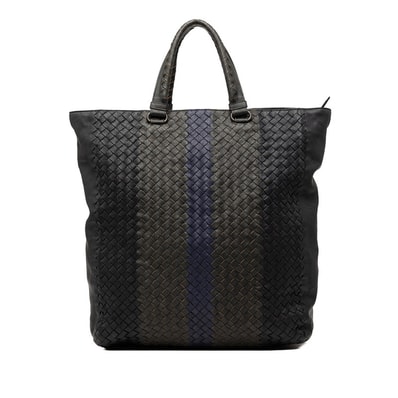 ボッテガヴェネタ イントレチャート トートバッグ ブラック カーキ ネイビー レザー レディース BOTTEGAVENETA 【中古】