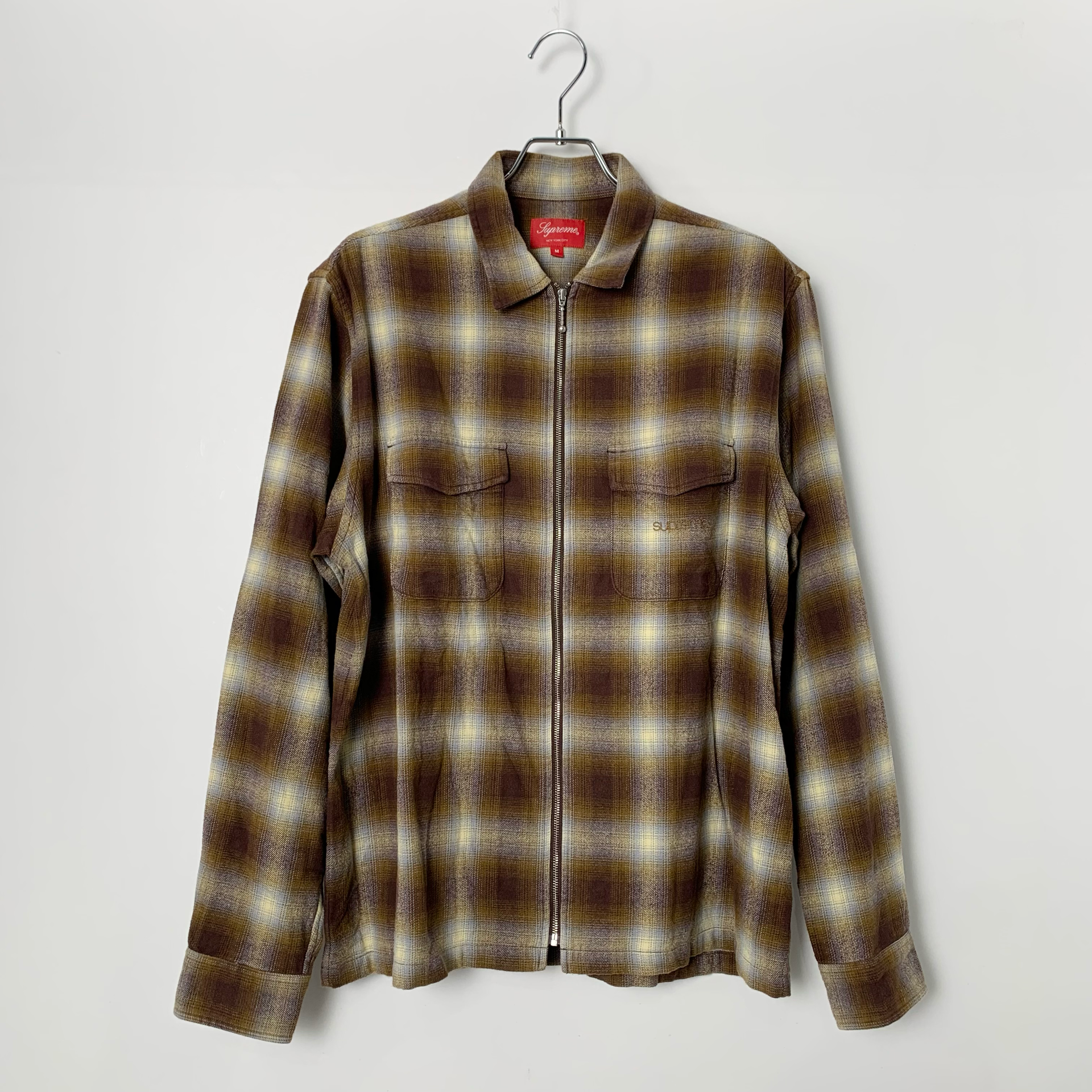 Supreme Shadow Plaid Flannel Zip Up Shirt "Brown"