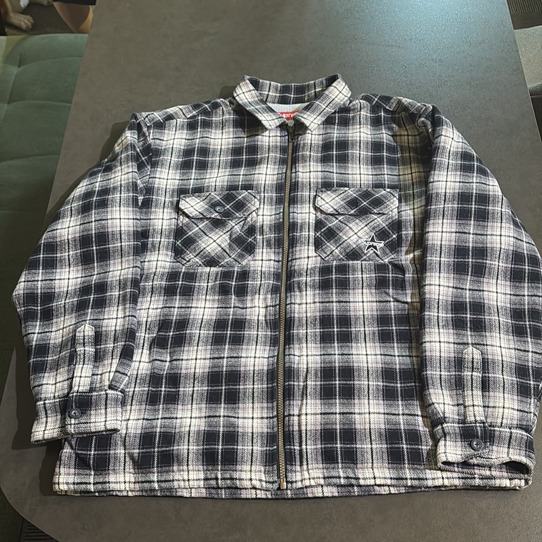 Supreme Thermal Lined Zip Up Flannel Shirt "Black"