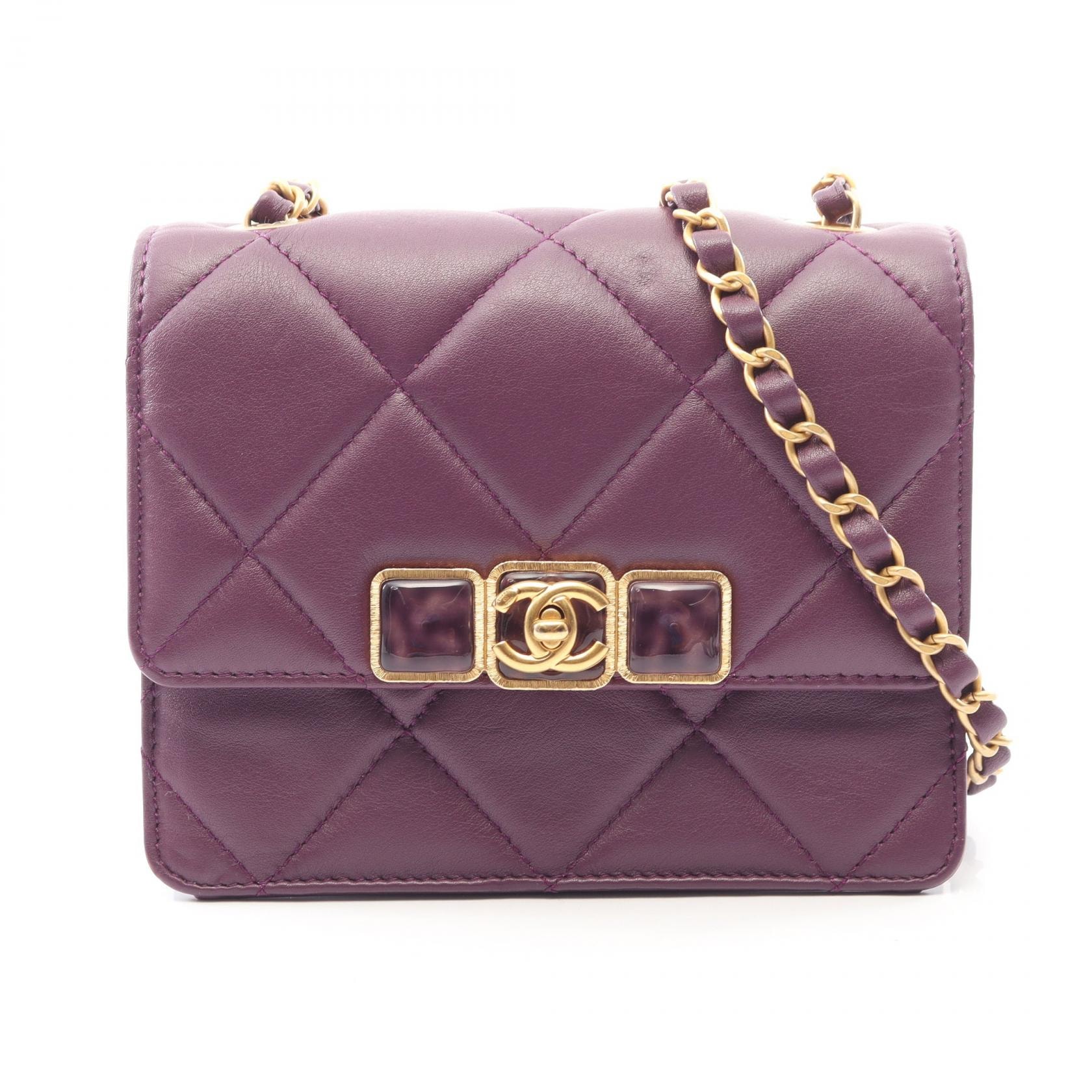 シャネル CHANEL ミニマトラッセ ショルダーバッグ バッグ ラムスキン(羊革) レディース パープル系 AS3391 【中古】