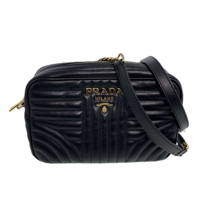 【最終値下げ】PRADA プラダ ダイアグラム チェーンショルダーバッグ 1BH083 レザー ブラック ゴールド金具 レディース【中古】