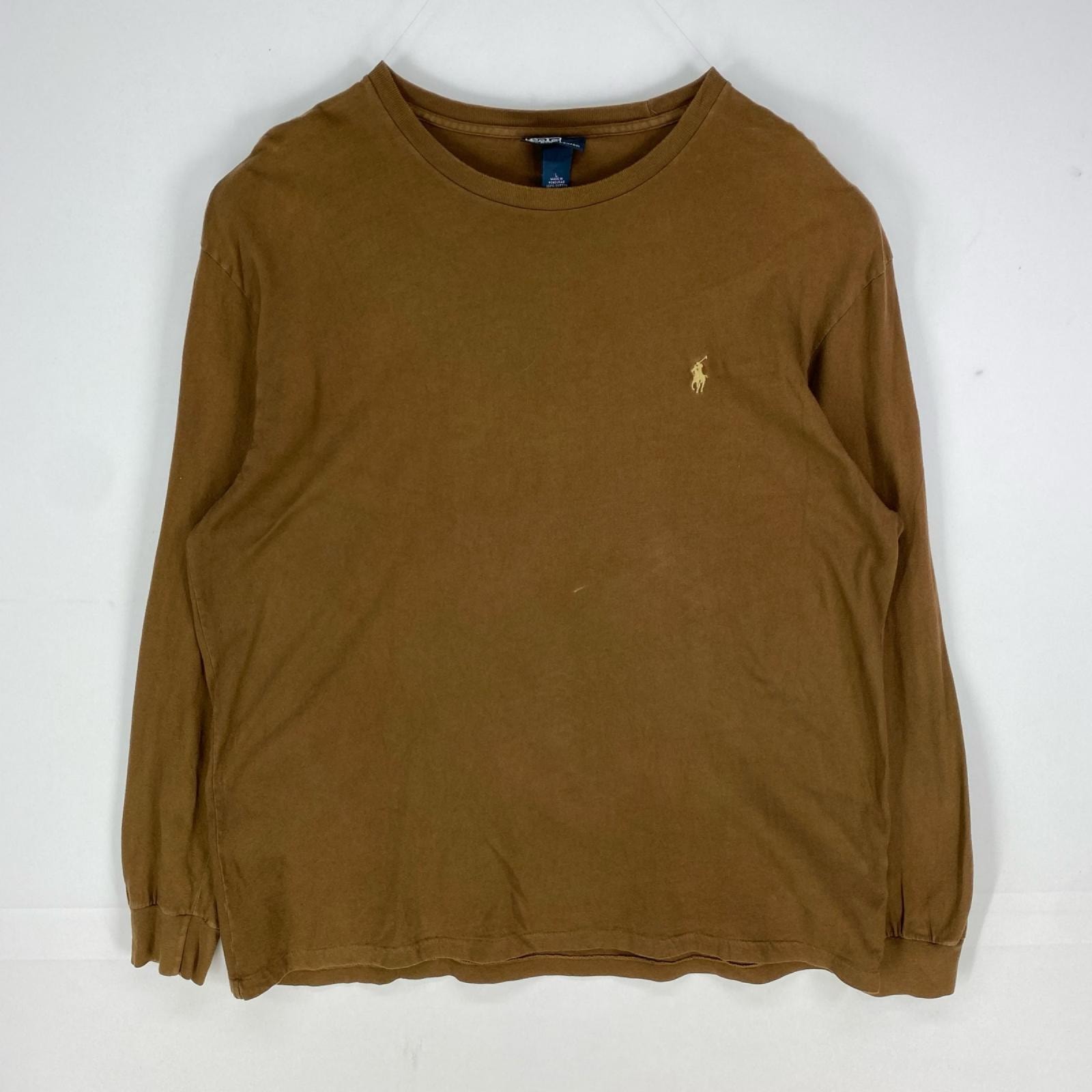 古着 ポロバイラルフローレン Polo by Ralph Lauren 長袖Tシャツ クルーネック 刺繍ロゴ ワンポイント L  ブラウン系 メンズ
