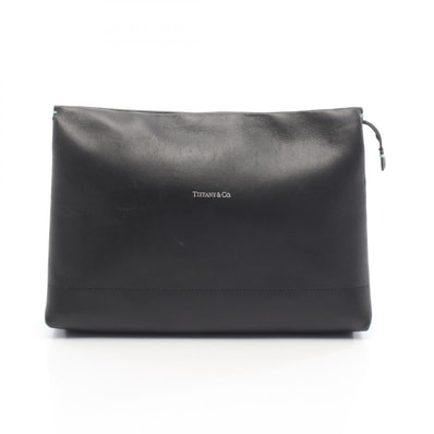ティファニー TIFFANY&CO ラージショッピングポーチ セカンドバッグ クラッチバッグ バッグ レザー レディース ブラック系 【中古】