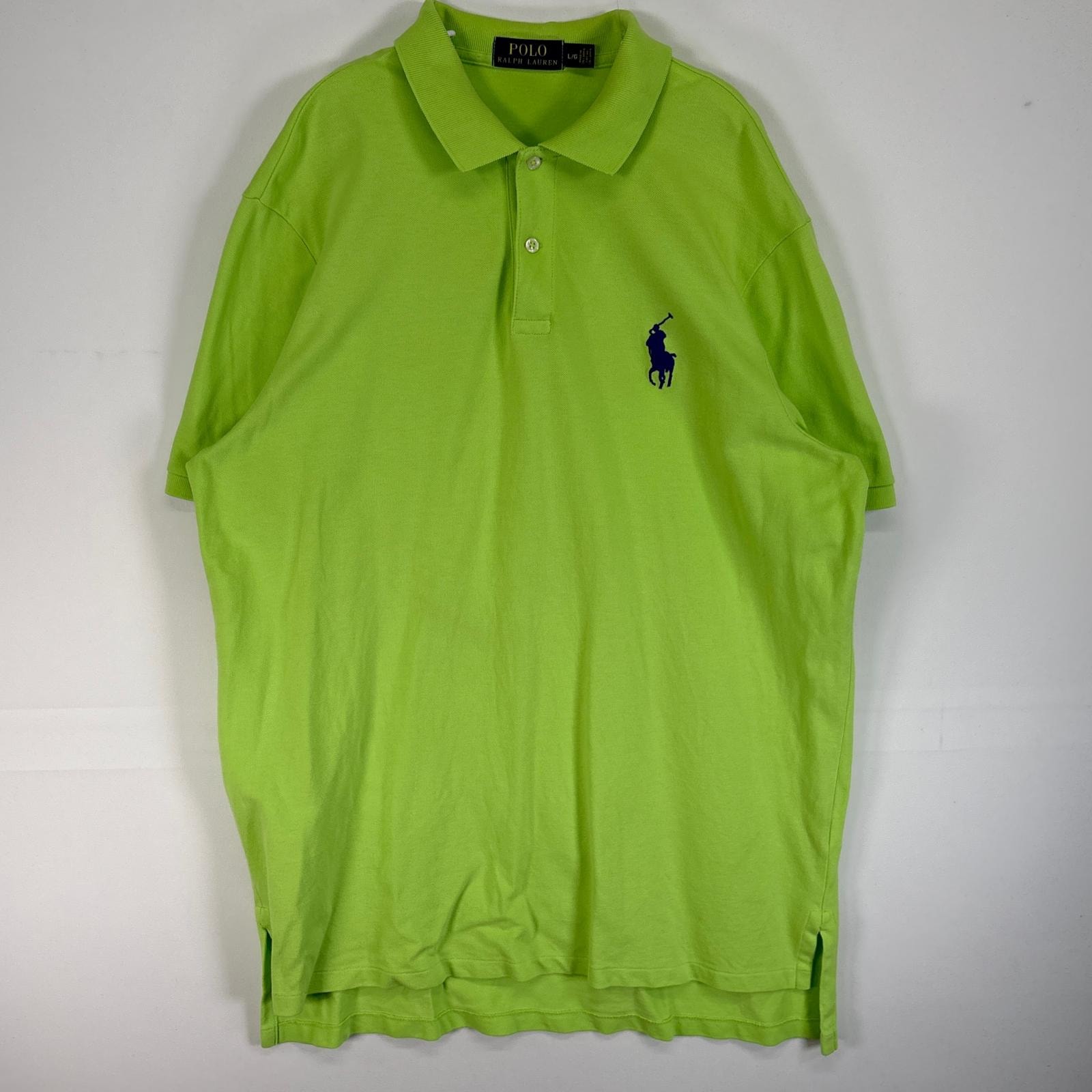 古着 ポロ・ラルフローレン POLO RALPH LAUREN 半袖 ポロシャツ ロゴ 刺繍 2ボタン L グリーン系 無地 メンズ