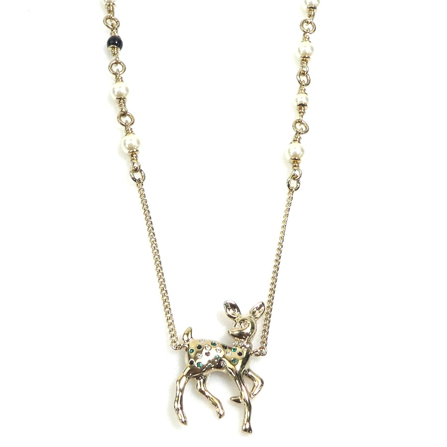 シャネル CHANEL ネックレス バンビ メタル/フェイクパール ゴールド/オフホワイト/ブラック/グリーン レディース【中古】 e61909a