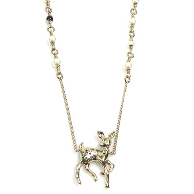 シャネル CHANEL ネックレス バンビ メタル/フェイクパール ゴールド/オフホワイト/ブラック/グリーン レディース【中古】 e61909a