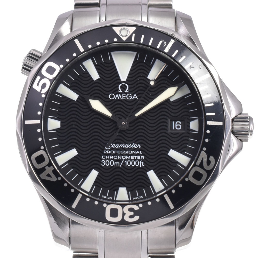 オメガ OMEGA 2254.50 シーマスター300M デイト クロノメーター ブラック 自動巻き メンズ 良品 腕時計 J#147938