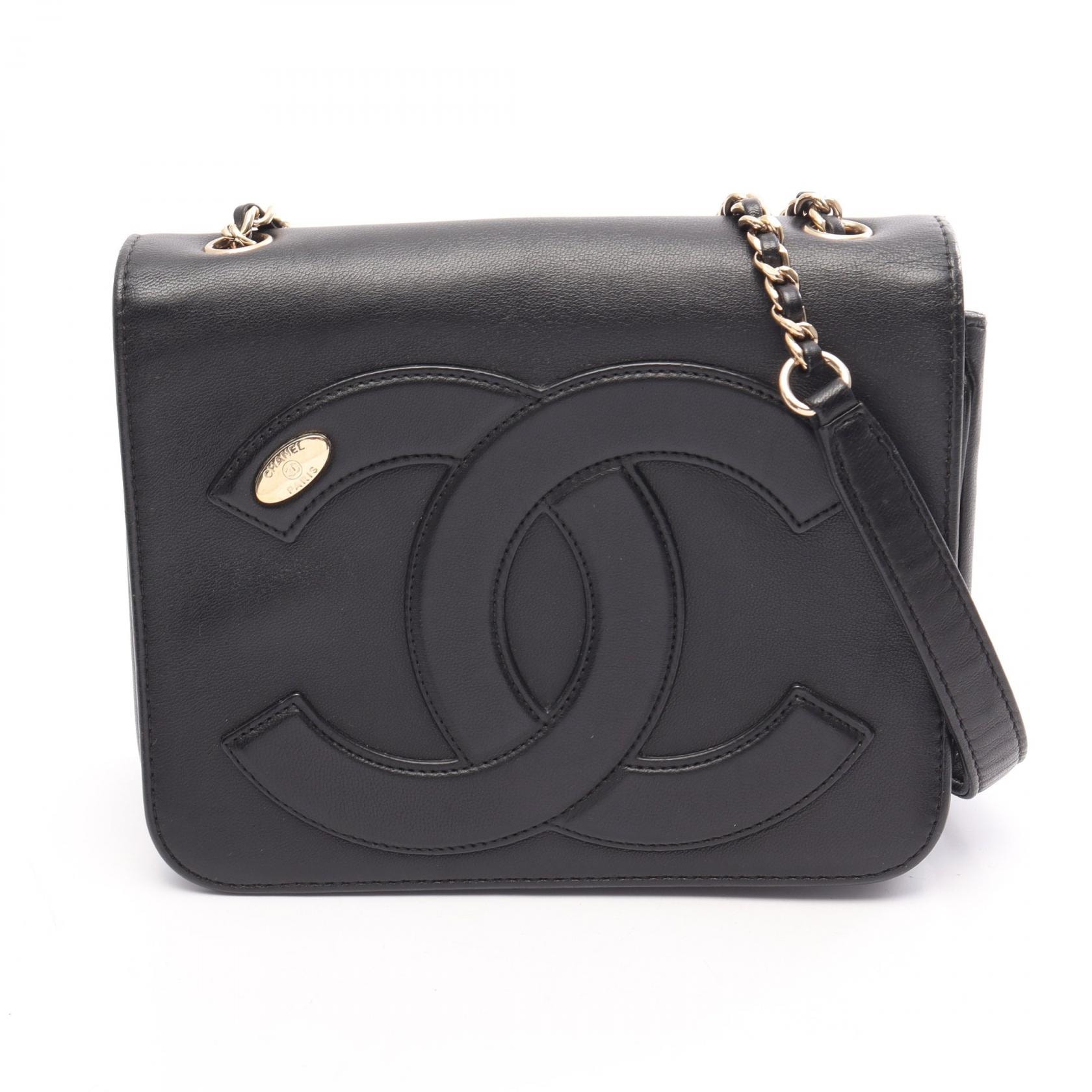 シャネル CHANEL ココマーク フルフラップ ショルダーバッグ バッグ ラムスキン(羊革) レディース ブラック系 【中古】
